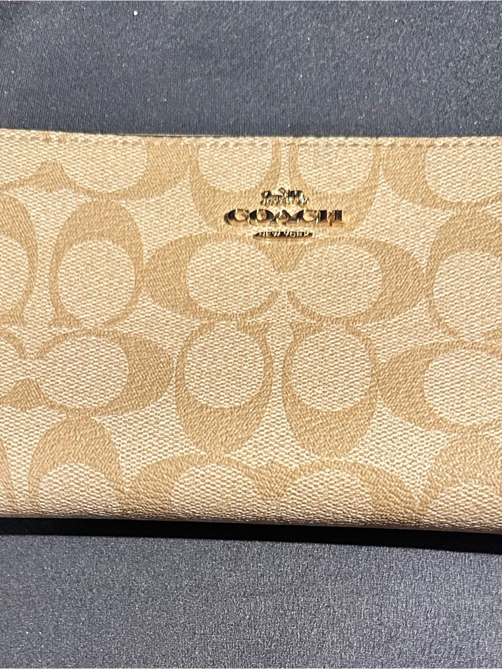 Coach Signature Canvas Wristlet in Tan and Gold